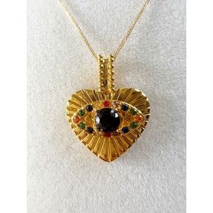 18k Solid Gold Heart Evil Eye Necklace, AU750 Stamped